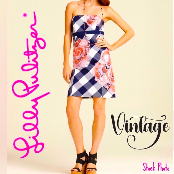 Vintage LILLY PULITZER Bowen Dress Gingham Embroidered Strapless Lined (6) - Picture 17 of 17